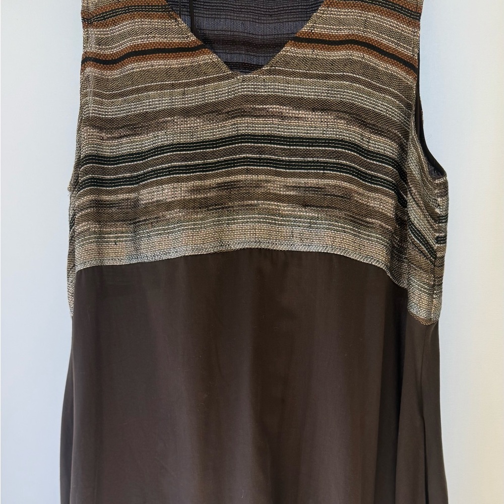 Elena Miro, purchased Italy. Not avail in USA.
Brown cotton dress,novelty bodice